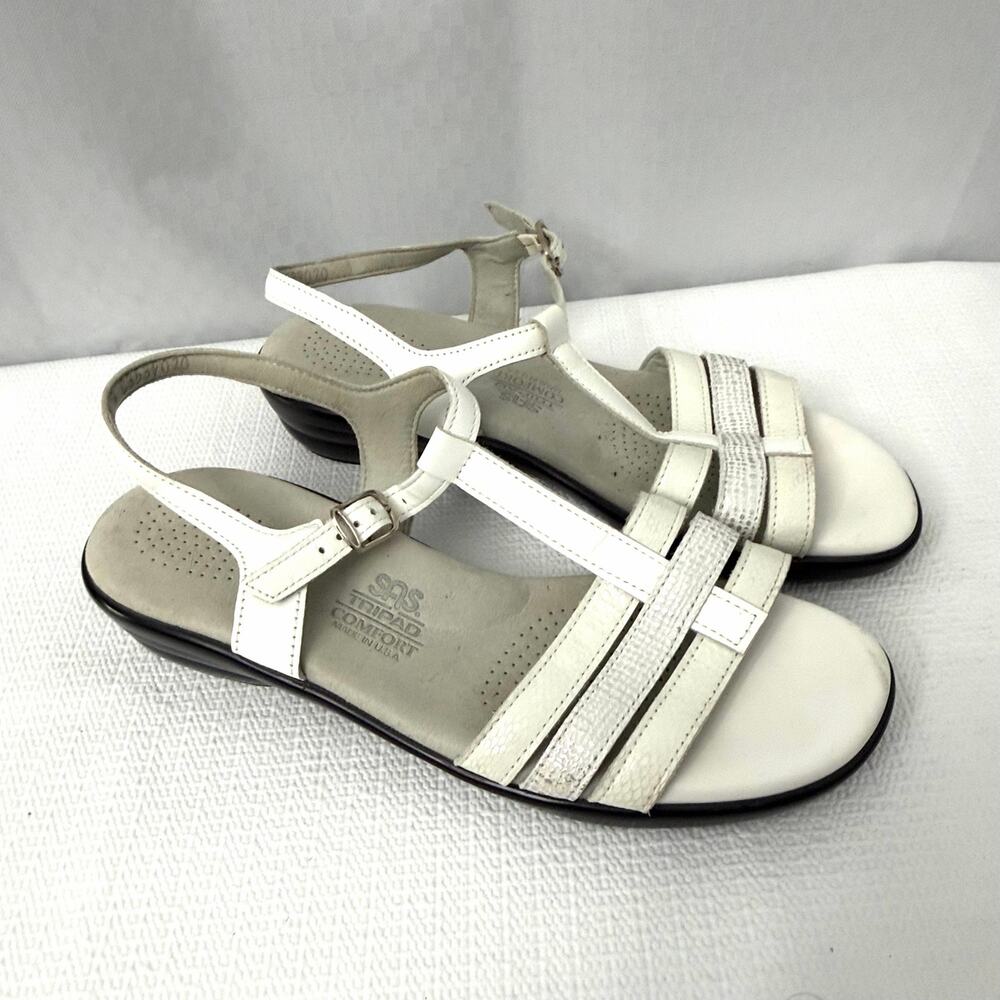 SAS Capri Sandals Womens 8.5 Wide White Leather Strappy T-Strap Arch Support
